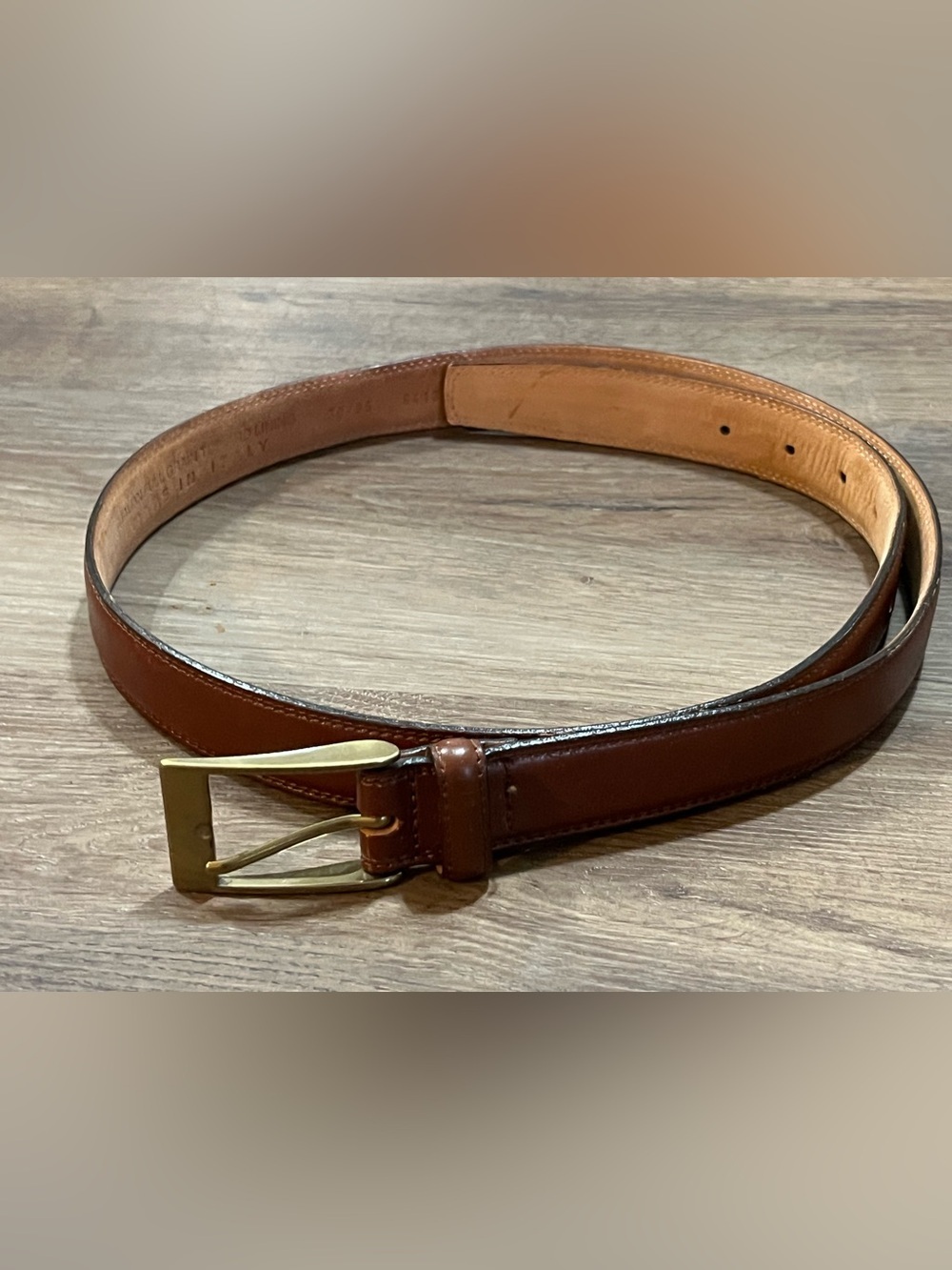 Italian Full Grain Leather Belt Solid Brass Hardware Size 38 / 95 Made in Italy